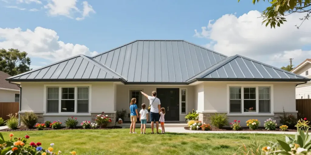 Residential Metal Roofing in a sunny family home setting, showcasing durability and modern design.